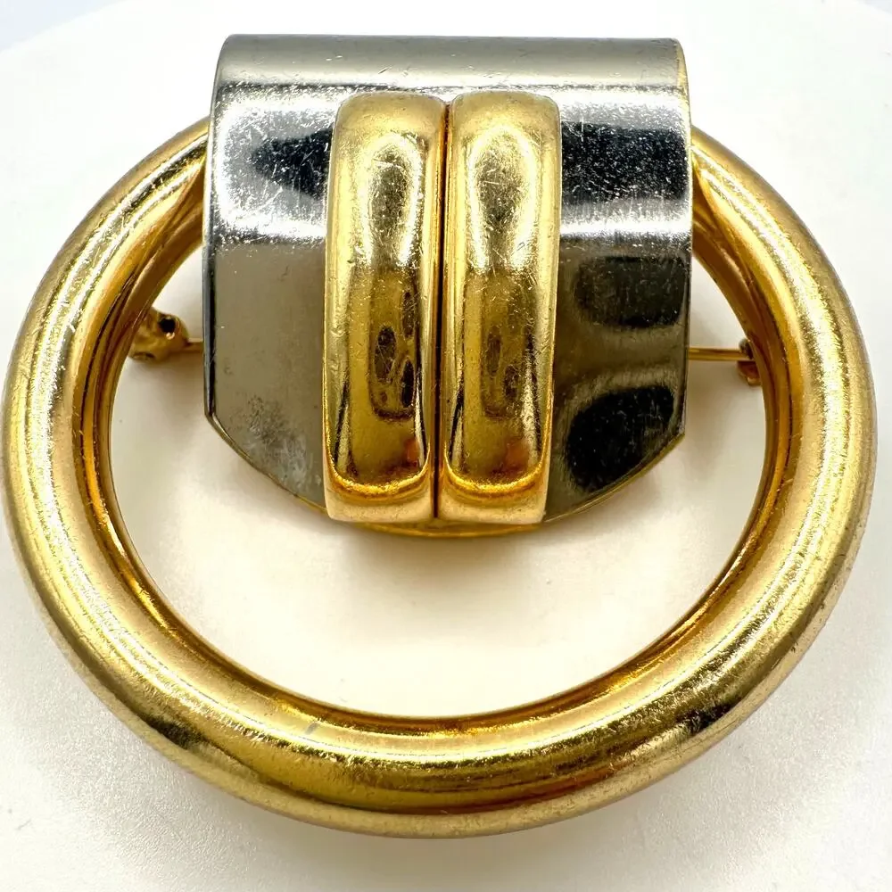 Rare Henkel & Grosse 1969 vintage gold rhodium plated silver two tone brooch